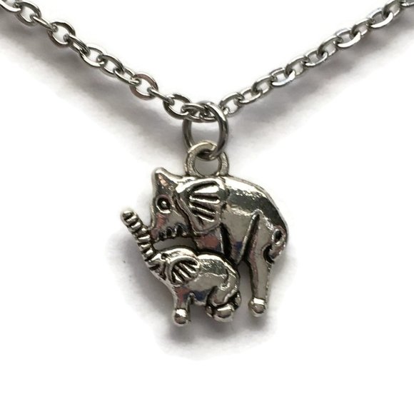 Tampa Coin Creations Jewelry - Mom with Baby Elephant Charm Necklace Tibetan Silver Stainless Steel 4for$20